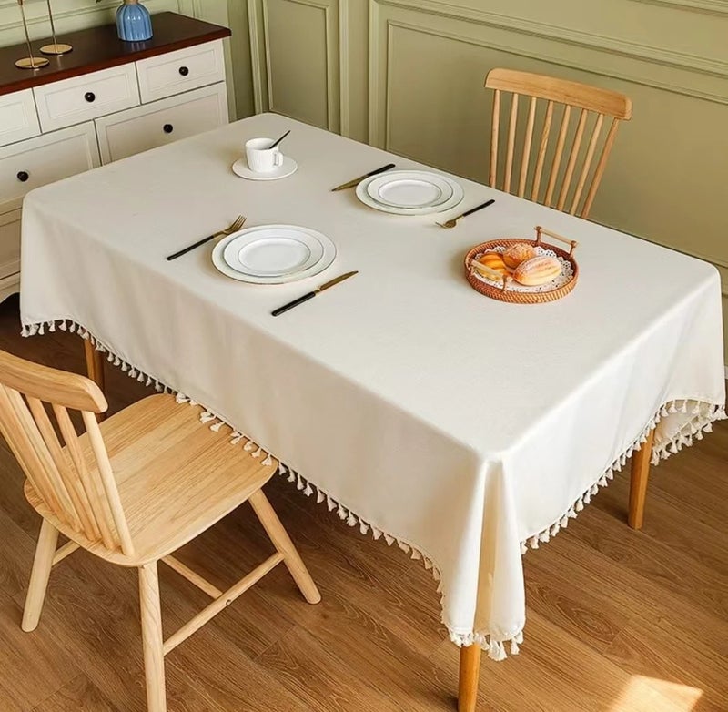 Bluejw Cotton Tablecloth Waterproof Wear-Resistant New Chinese Tassel Plain Color Simple Tablecloth - Image 2